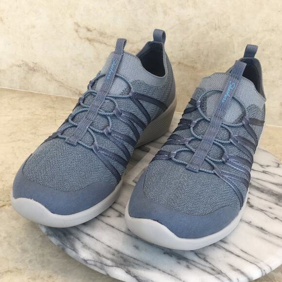 Skechers Womens Arya Blue Slip-on Sneaker Size 9 - Picture 3 of 16